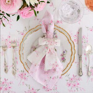 NWT LoveShackFancy Bow Napkin Rings Strawberry Basil Set of 4